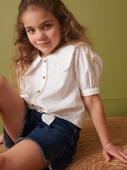 Bela - z napihnjenimi rokavi kravata Front bluze (3-16yrs) - Slika 3 iz 7