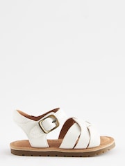 White Wide Fit (G) Leather Woven Ankle Strap Sandals - Image 2 of 6