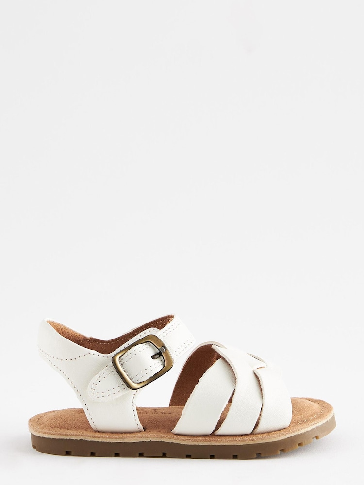 White Wide Fit (G) Leather Woven Ankle Strap Sandals - Image 2 of 6