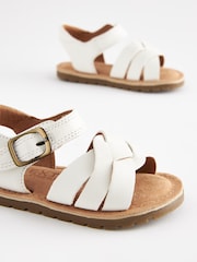 White Wide Fit (G) Leather Woven Ankle Strap Sandals - Image 3 of 6