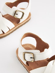 White Wide Fit (G) Leather Woven Ankle Strap Sandals - Image 4 of 6