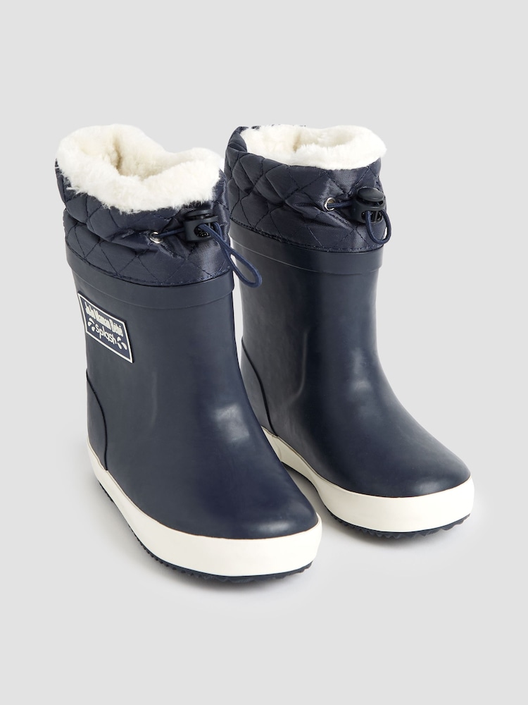 JoJo Maman Bébé Navy Blue Cosy Lined Drawstring Top Wellies - Image 1 of 4