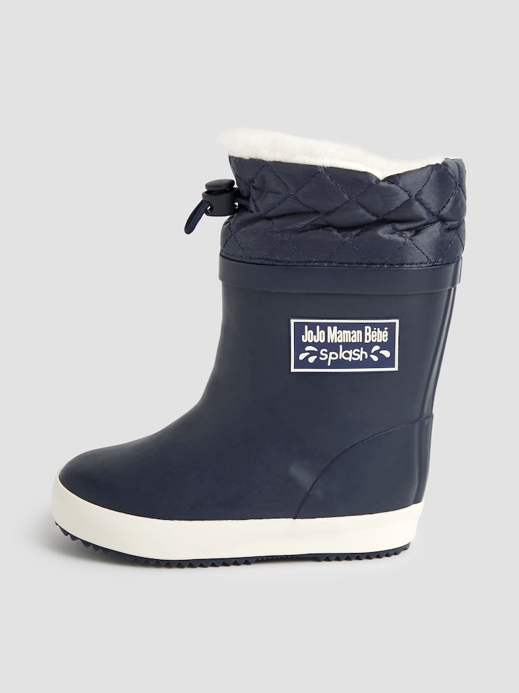 JoJo Maman Bébé Navy Blue Cosy Lined Drawstring Top Wellies - Image 4 of 4