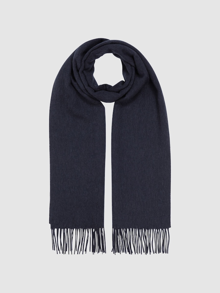 Reiss Navy Picton Wool and Cashmere Scarf - Image 1 of 4