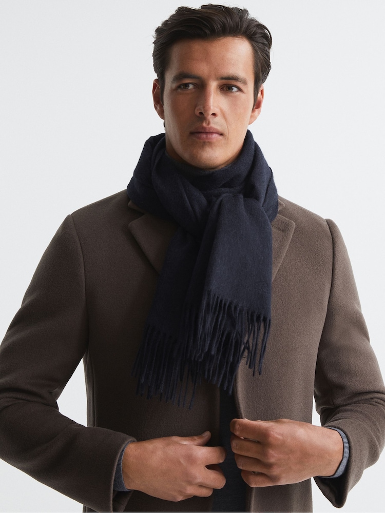 Reiss Navy Picton Wool and Cashmere Scarf - Image 2 of 4