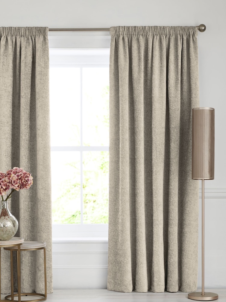 Natural Heavyweight Chenille Pencil Pleat Blackout/Thermal Curtains - Image 1 of 7