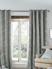 Laura Ashley Steel Grey Pussy Willow Lined 100% Cotton Eyelet Eyelet Curtains - Image 1 of 3