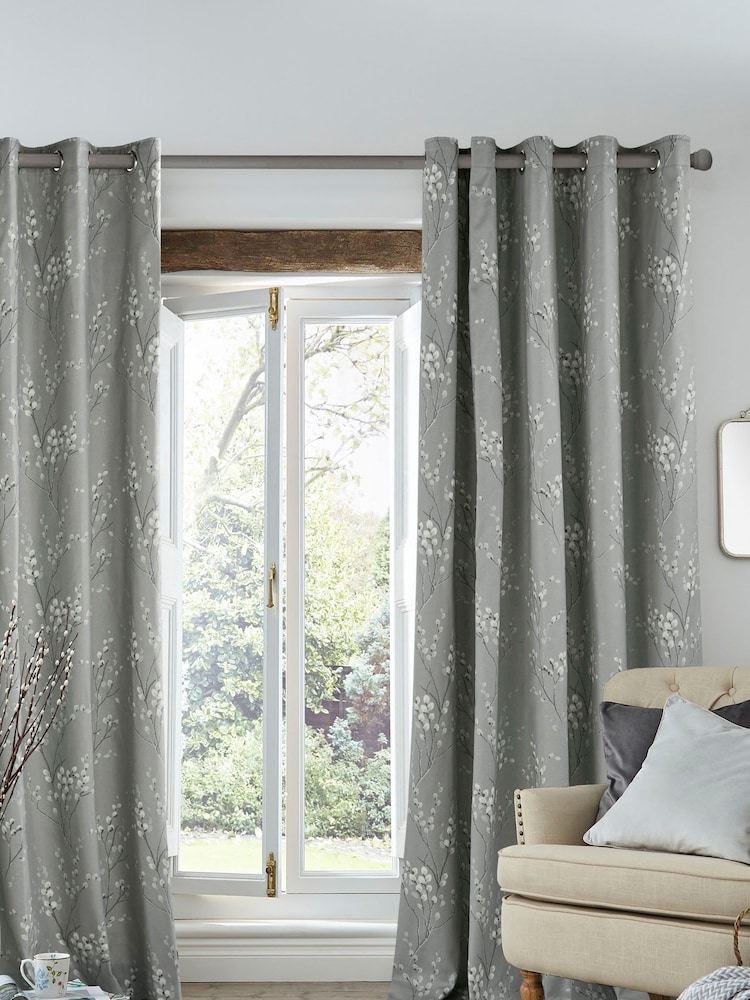 Laura Ashley Steel Grey Pussy Willow Lined 100% Cotton Eyelet Eyelet Curtains - Image 1 of 3