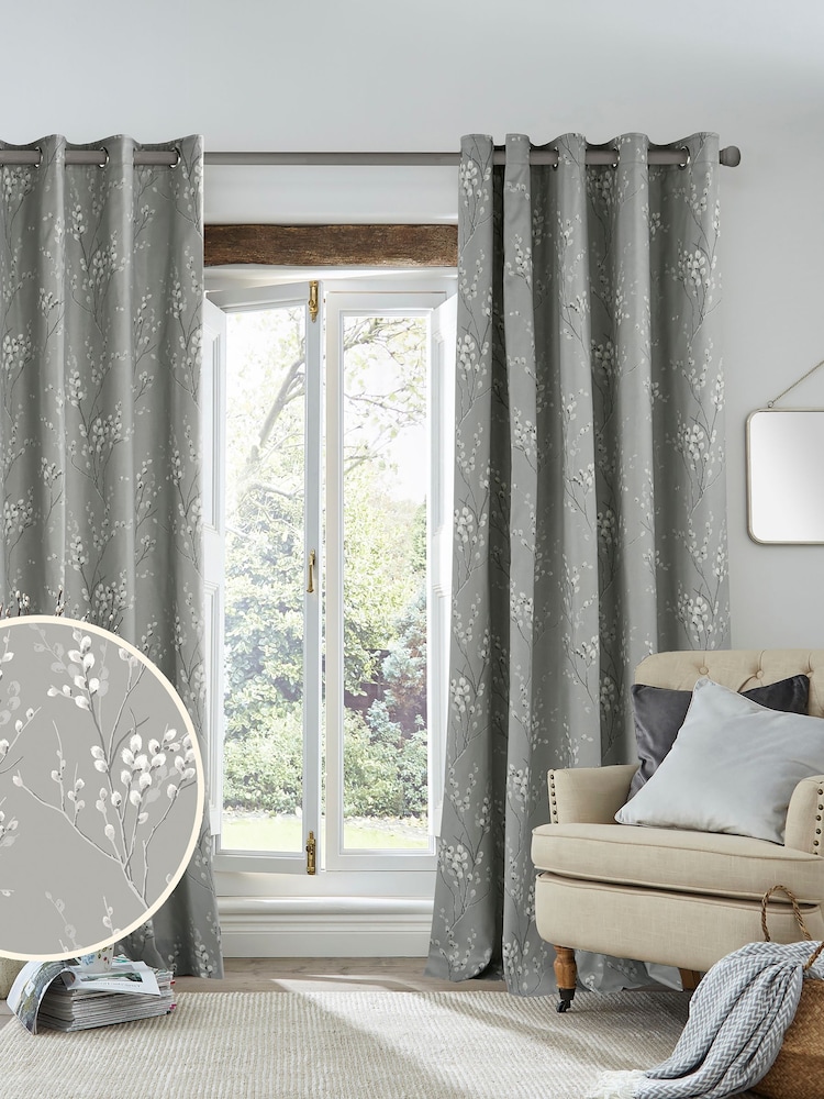 Laura Ashley Steel Grey Pussy Willow Lined 100% Cotton Eyelet Eyelet Curtains - Image 2 of 3