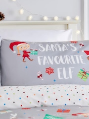 Fusion Grey Christmas Elf & Santa Duvet Cover and Pillowcase Set - Image 2 of 4