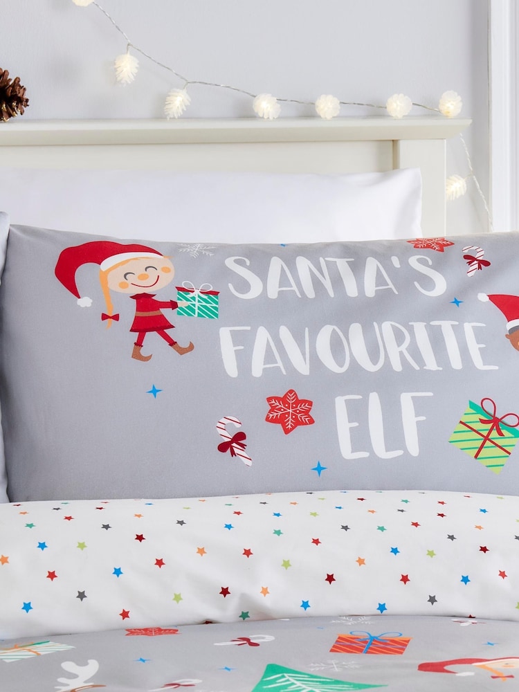 Fusion Grey Christmas Elf & Santa Duvet Cover and Pillowcase Set - Image 2 of 4
