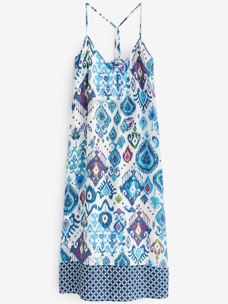 Blue Printed Racer Back V-Neck Midi Slip Summer Dress - Image 5 of 5 Blue Printed Racer Back V-Neck Midi Slip Summer Dress - Image 5 of 5