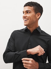 Black Regular Fit Easy Care Single Cuff Smart Shirt - Image 4 of 7