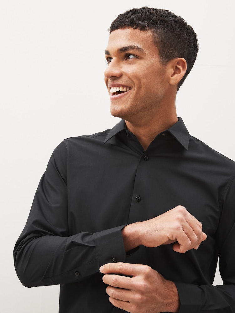 Black Regular Fit Easy Care Single Cuff Smart Shirt - Image 4 of 7