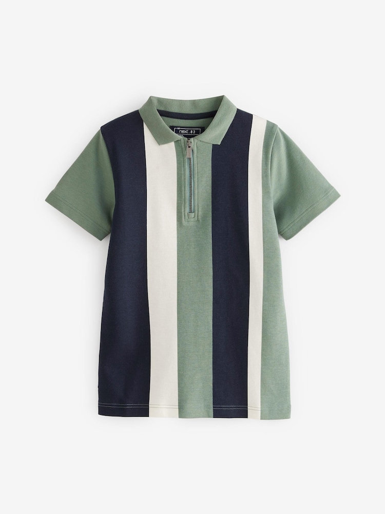 Green/Navy Short Sleeve Zip Neck Polo Shirt (3-16yrs) - Image 1 of 2 Green/Navy Short Sleeve Zip Neck Polo Shirt (3-16yrs) - Image 1 of 2