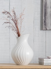 White Pleated Ceramic Medium Vase - Image 1 of 4