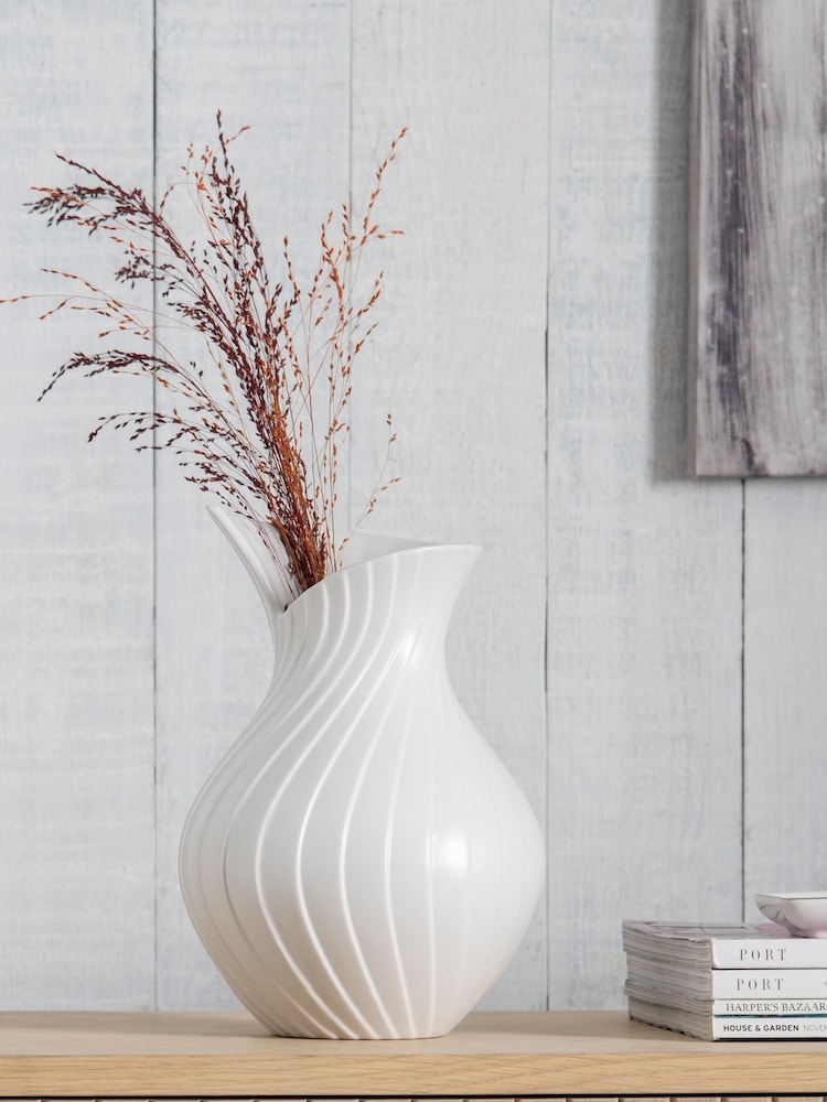 White Pleated Ceramic Medium Vase - Image 1 of 4
