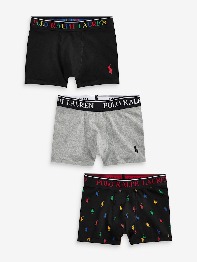 Polo Ralph Lauren Black/Grey Boys Cotton Stretch Logo Boxers 3 Pack - Image 1 of 4