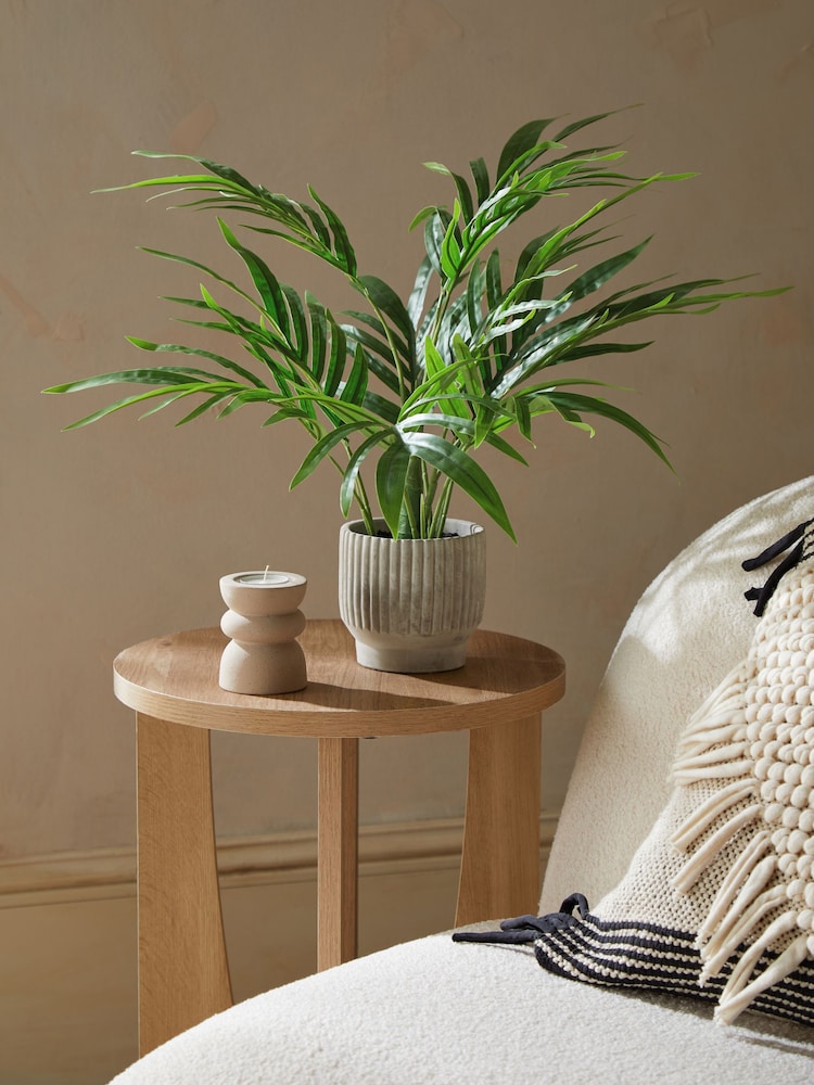 Green Artificial Mini Kentia Palm Plant In Ribbed Concrete Pot - Image 1 of 3