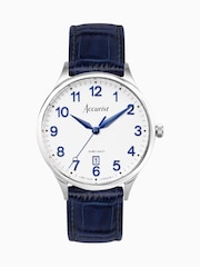 Accurist Classic Mens Blue Leather Strap Analogue Watch - Image 1 of 7