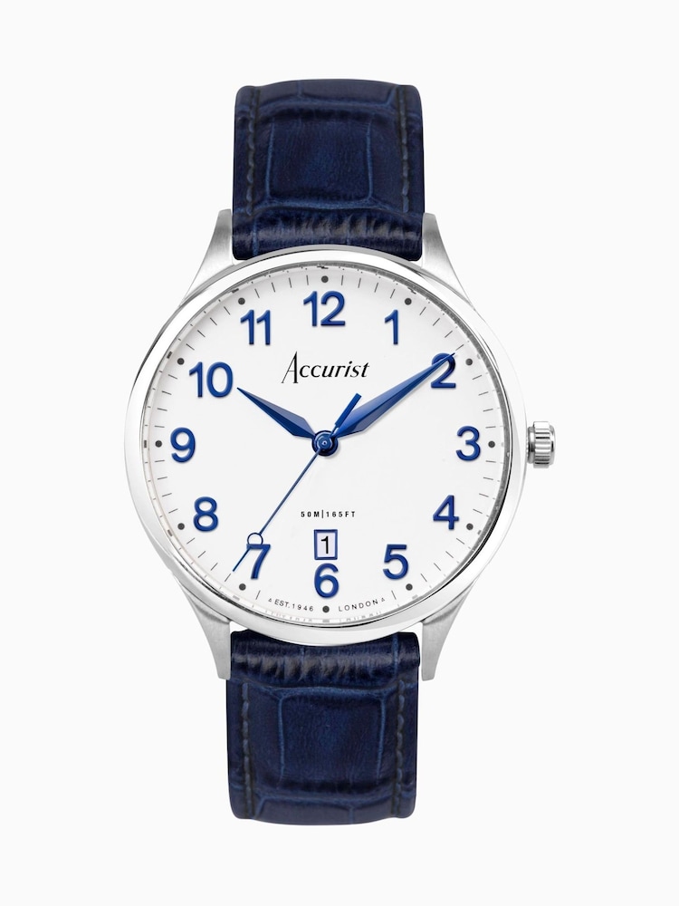 Accurist Classic Mens Blue Leather Strap Analogue Watch - Image 1 of 7