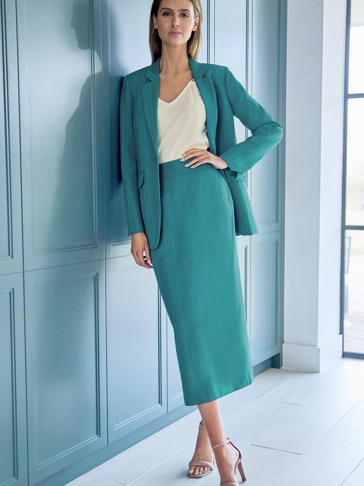 Green Textured Tailored Midi Skirt - Image 1 of 4