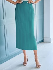 Green Textured Tailored Midi Skirt - Image 3 of 4