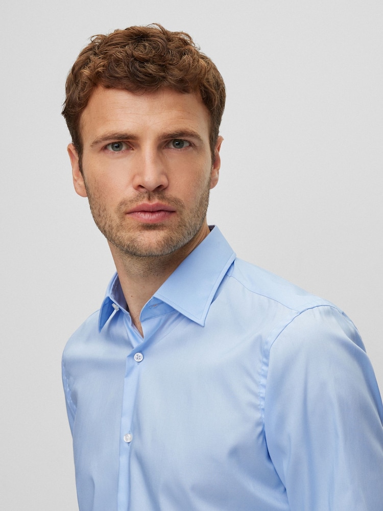 BOSS Blue Regular Fit Poplin Easy Iron Long Sleeve 100% Cotton Shirt - Image 4 of 6