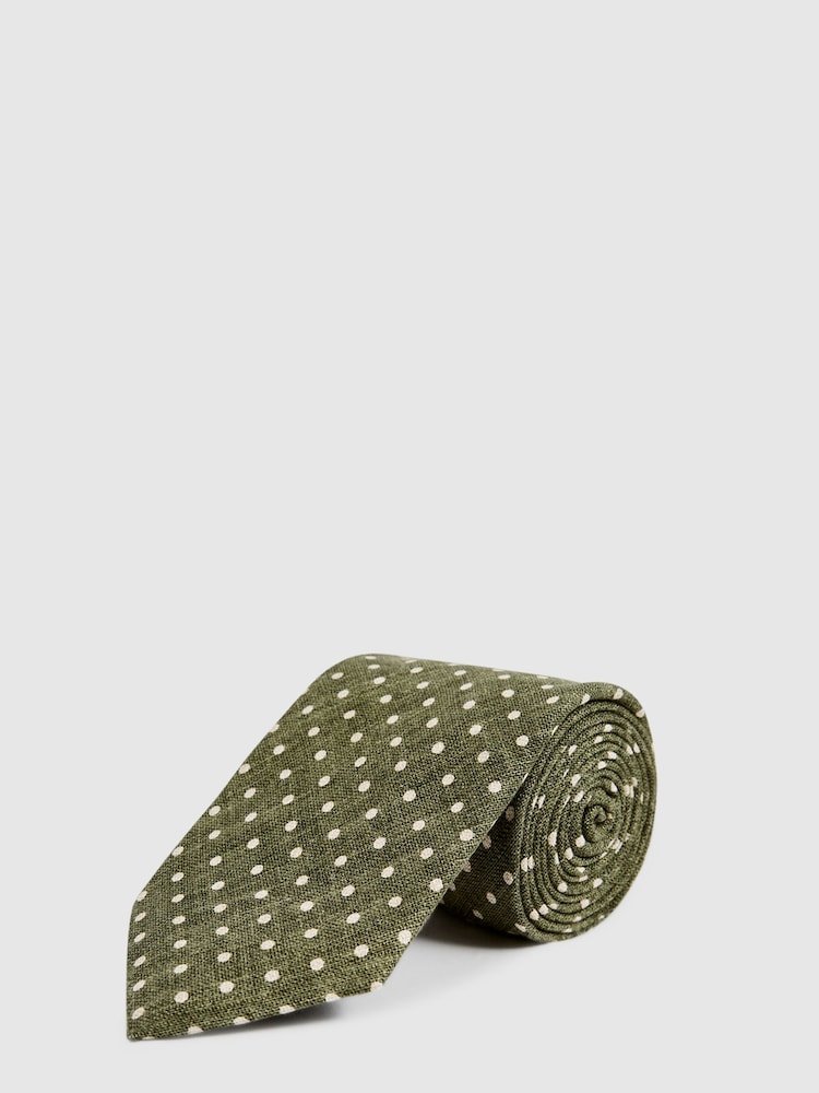 Reiss Green Mars Silk Polka Dot Tie - Image 1 of 5