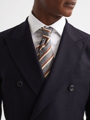 Reiss Airforce Blue Earth Silk Striped Tie - Image 3 of 5