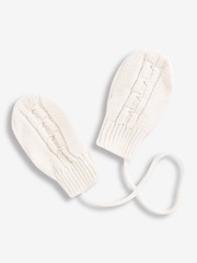 JoJo Maman Bébé Cream Cream Cable Knit Pop-On Mittens - Image 1 of 1