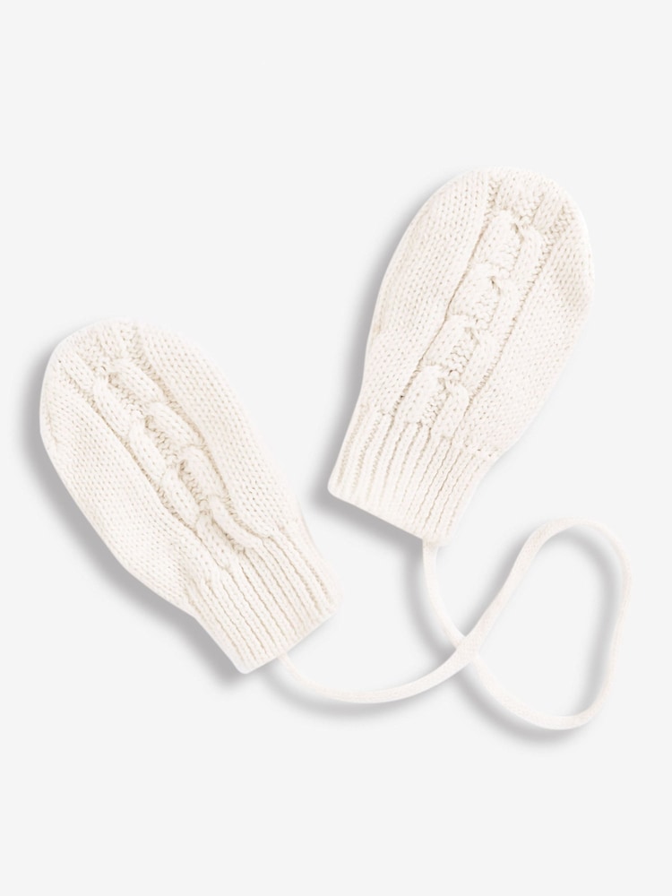 JoJo Maman Bébé Cream Cream Cable Knit Pop-On Mittens - Image 1 of 1