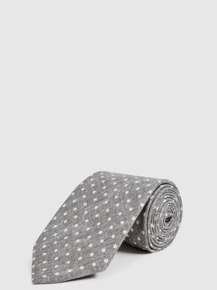 Reiss Grey Mars Silk Polka Dot Tie - Image 1 of 5