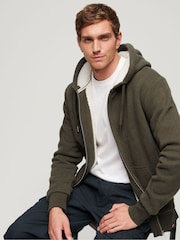Superdry Green Essential Borg Lined Zip Hoodie - Image 1 of 9