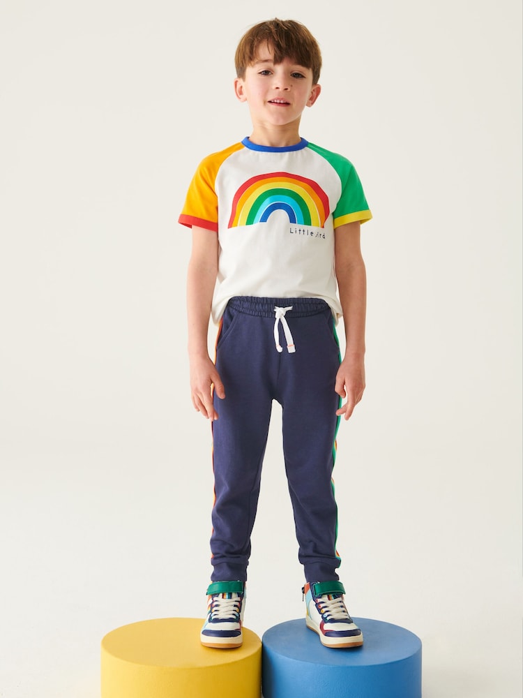 Little Bird by Jools Oliver Navy Rainbow Striped Joggers - Image 1 of 10