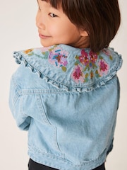 Mid Blue Tapestry Embroidered Frill Collar Denim Jacket (3-16yrs) - Image 2 of 7
