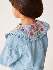 Mid Blue Tapestry Embroidered Frill Collar Denim Jacket (3-16yrs) - Image 3 of 7