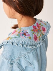 Mid Blue Tapestry Embroidered Frill Collar Denim Jacket (3-16yrs) - Image 5 of 7