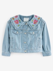 Mid Blue Tapestry Embroidered Frill Collar Denim Jacket (3-16yrs) - Image 6 of 7