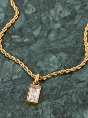 Accessorize Stainless Steel Twisted Chain Emerald Cut Pendant White Necklace - Image 2 of 2