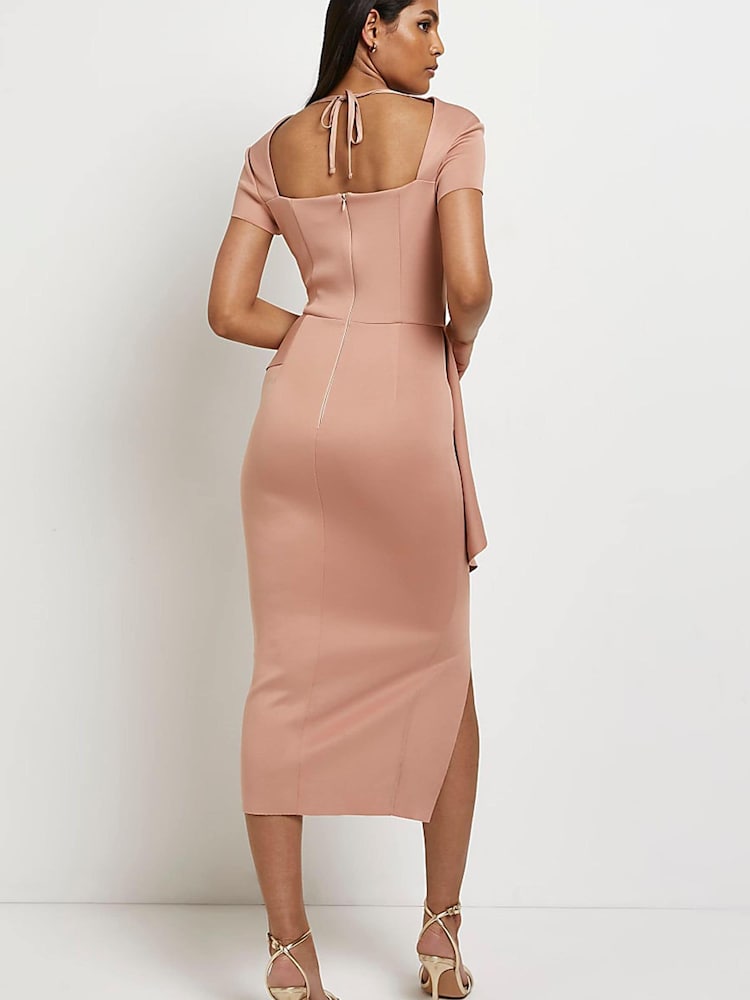 River Island Brown Square Neck Peplum Dress - Image 2 of 4