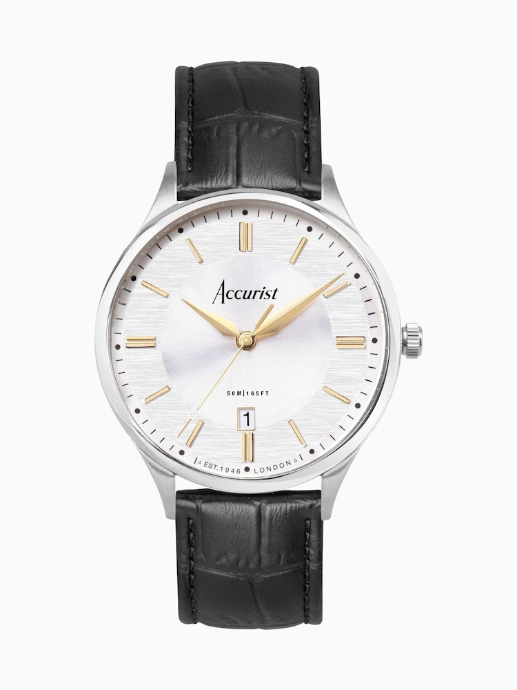 Accurist Classic Mens Black Leather Strap Analogue Watch - Image 1 of 6