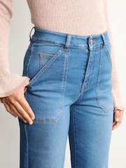 Mid Blue Utility Pocket Wide Leg Jeans - Image 3 of 5
