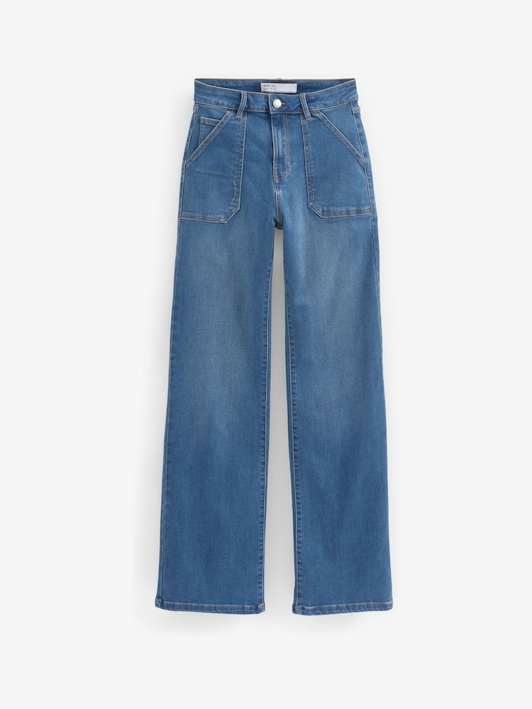 Mid Blue Utility Pocket Wide Leg Jeans - Image 5 of 5