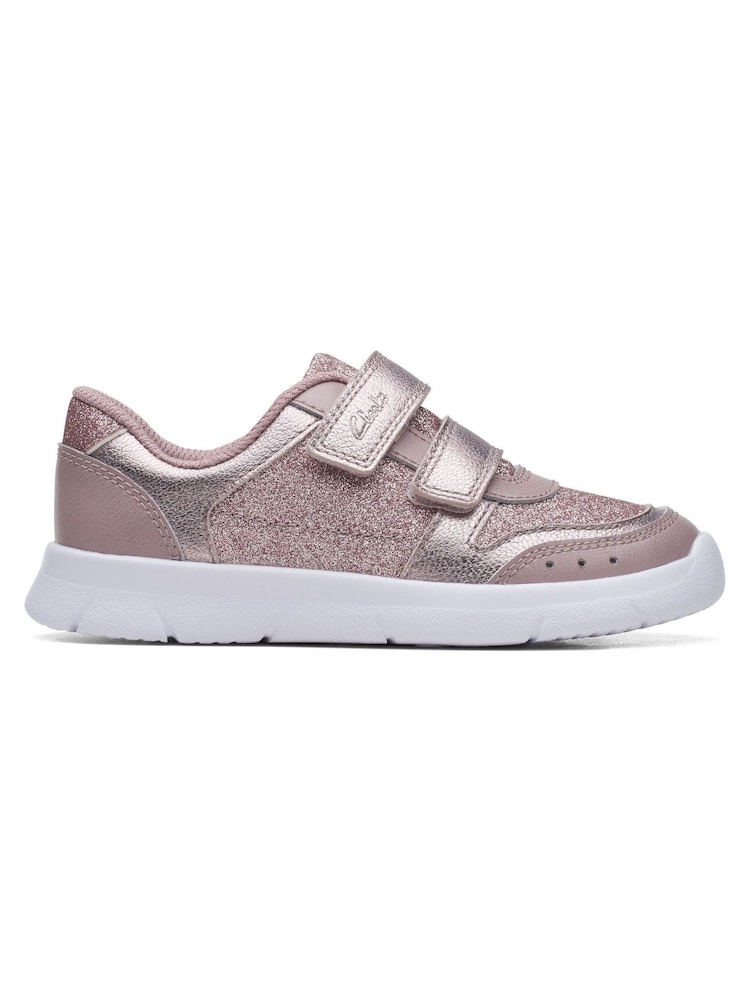 Clarks Pink Multi Fit Leather Kids Trainers - Image 1 of 7
