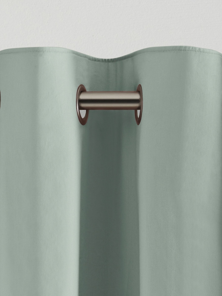 Green Sage Lined Cotton Eyelet Curtains - Image 5 of 6