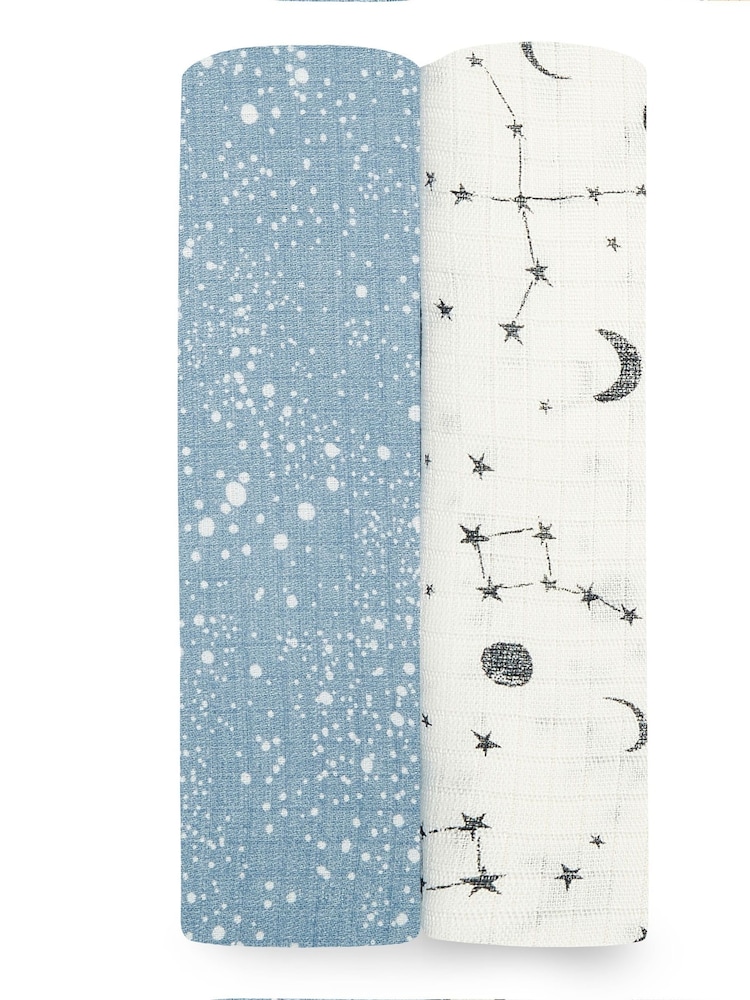 aden + anais Blue Essentials Silky Soft Muslin Cosmic Blankets 2 Pack - Image 1 of 4