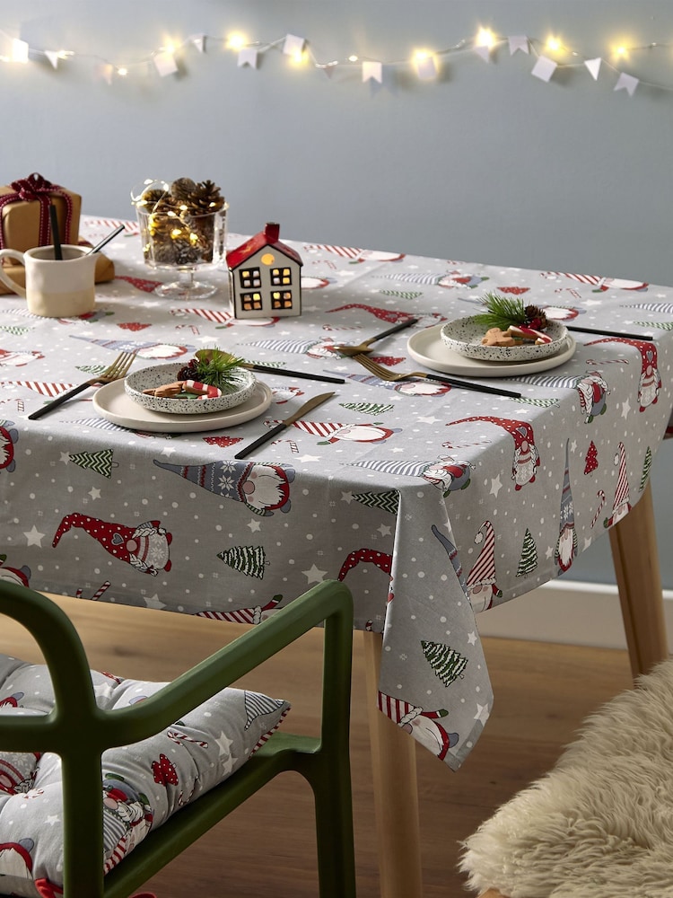 Catherine Lansfield Red Christmas Gnomes Wipeable 100% Cotton Table Cloth - Image 1 of 3