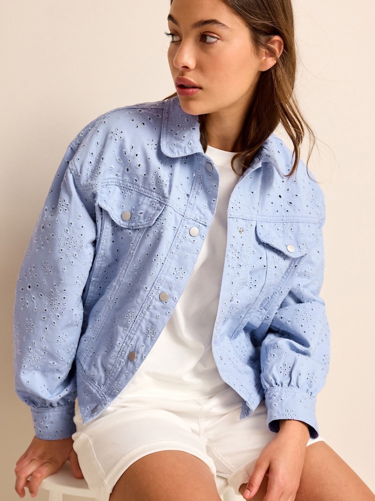 Blue Cotton Rich Broderie Jacket - Image 1 of 6