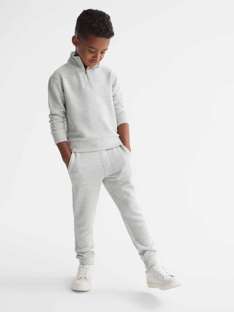 Reiss Grey Casen Senior Ribbed Half Zip Funnel Neck Jersey - Image 1 of 8